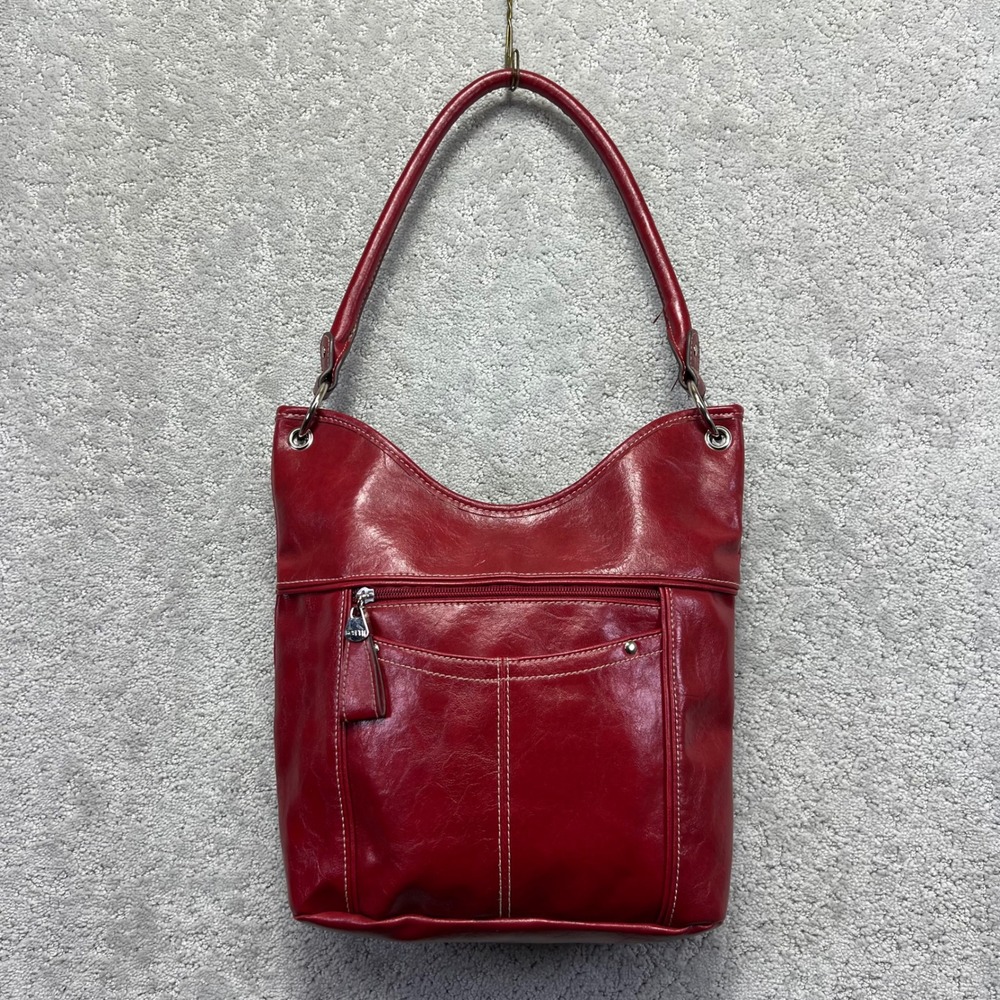 Rosetti Shoulder Bag Red‎ Faux Leather Hobo Purse Silver Hardware